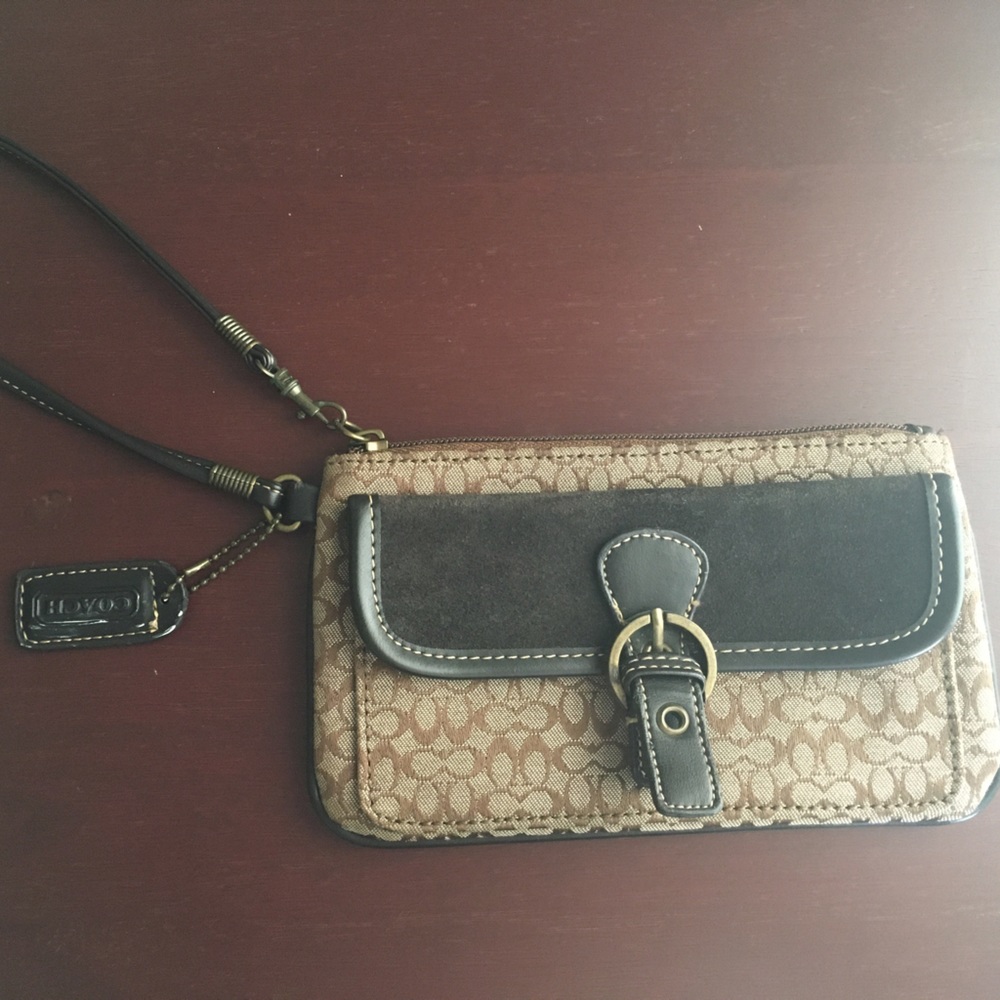Brown and Tan Coach Wristlet